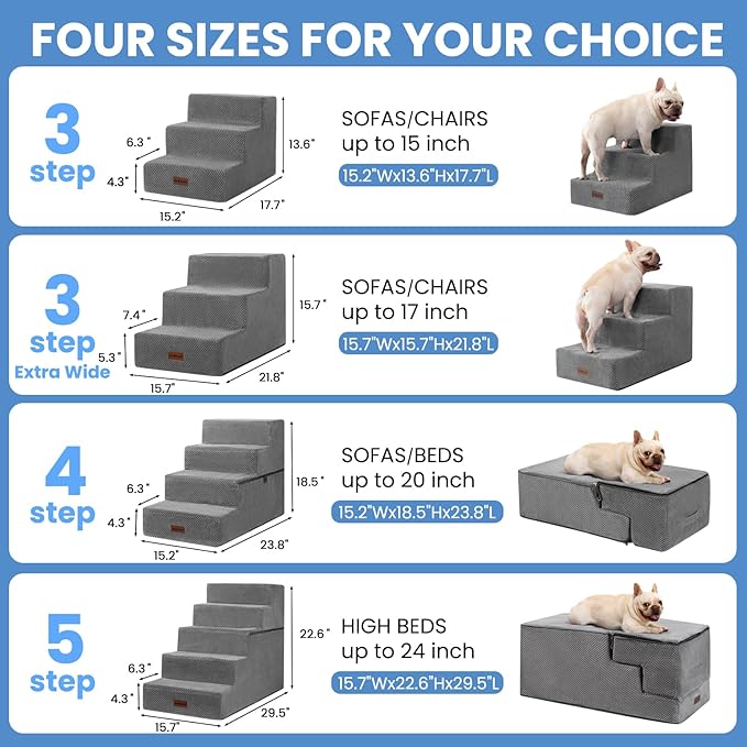 Aodisman Dog Stairs for Bed 18.5" H, 4-Step Dog Steps for Small Dogs and Cats, Indoor Non-Slip Balanced Pet Stairs are Suitable for Puppy, Older Cat,Gery