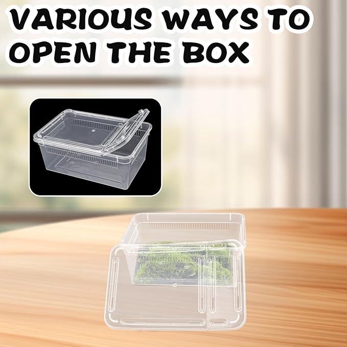 10 PCS Reptile Feeding Box, Isopod Enclosure Plastic Terrarium, Reptile Breeding Box for Bearded Gecko Dragon Lizard Spider Frog, Rreptile Carrier (Clear) (Clear, 7.5x4.9x3 in)