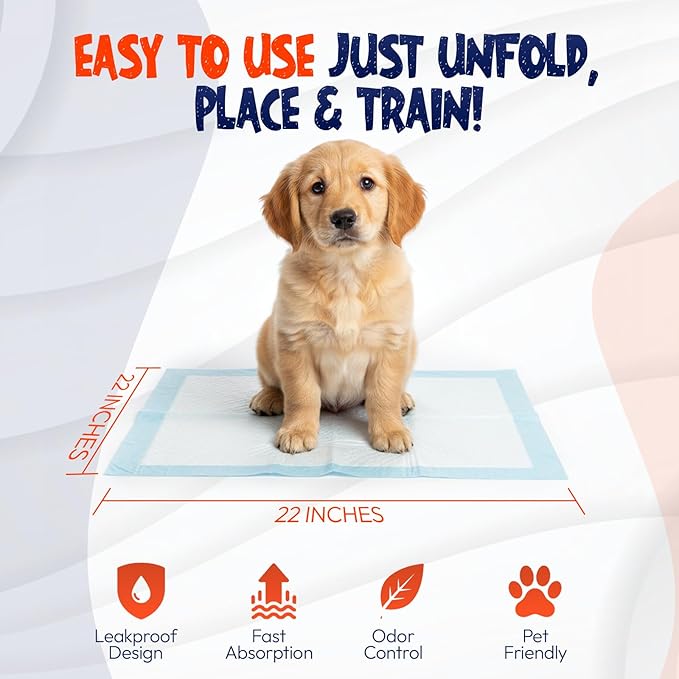 BPG Ultra Absorbent Pet & Puppy Pads – 100 Count 22"x22" Pee Pads for Dogs, Disposable Leak Proof Dog Training Pads, Quick Drying Underpads, Puppy Essentials for House Training - Brooklyn Pet Gear