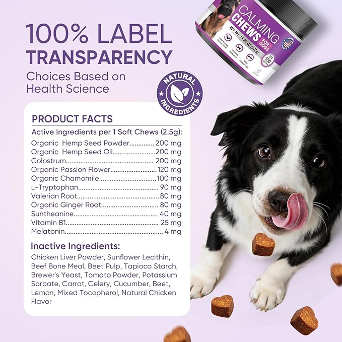 Hemp Calming Chews for Dogs 150PCs Dog Calming Treats and Bites with Hemp Oil - Anxiety and Stress Relief for Dogs Puppy Melatonin Sleep Aid Calm Dog, Noise, Thunder, Barking, Separation, Chewing