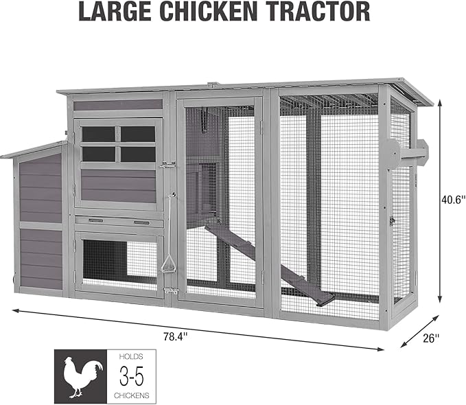 Large Chicken Coop with Run, Wooden Chicken House with Nesting Box, Outdoor Hen House with Wheels and Leakproof Pull-on Tray, Waterproof Poultry Chicken Cages for 5 Chickens