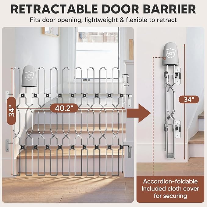 Snagle Paw Extra Tall Metal Retractable Door Barrier, 40.2" Wide 35" Tall Safety Dog Gate for Front Door,Easy Install Retractable Pet Gate for Recreational Vehicle,Doorways