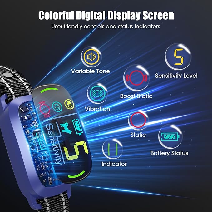 Smart AI Bark Collar for Large Medium Small Dogs, Anti Barking Device with 5 Training Modes, Exclusive Forced Bark-Stopping, Rechargeable IP67 Waterproof Bark Collar with 5 Sensitivity (Purple)