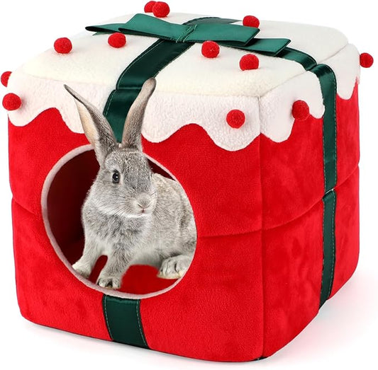 BWOGUE Christmas Rabbit Bed Large Rabbit House and Hideouts Warm Bunny Hut Cave for Bunny Guinea Pig Chinchilla