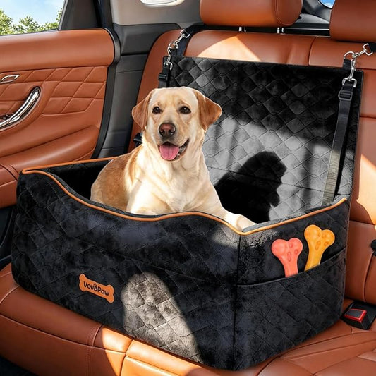 VavoPaw Medium Dog Car Seat, Dog Booster Seat Under 50Lbs or 2 Small Dogs Washable, Pet Car Seats with 2 Safety Leash, Dogs Sofa Bed Cushion Add Thick Sponge, Pet Cars Carrier for Travel, Black