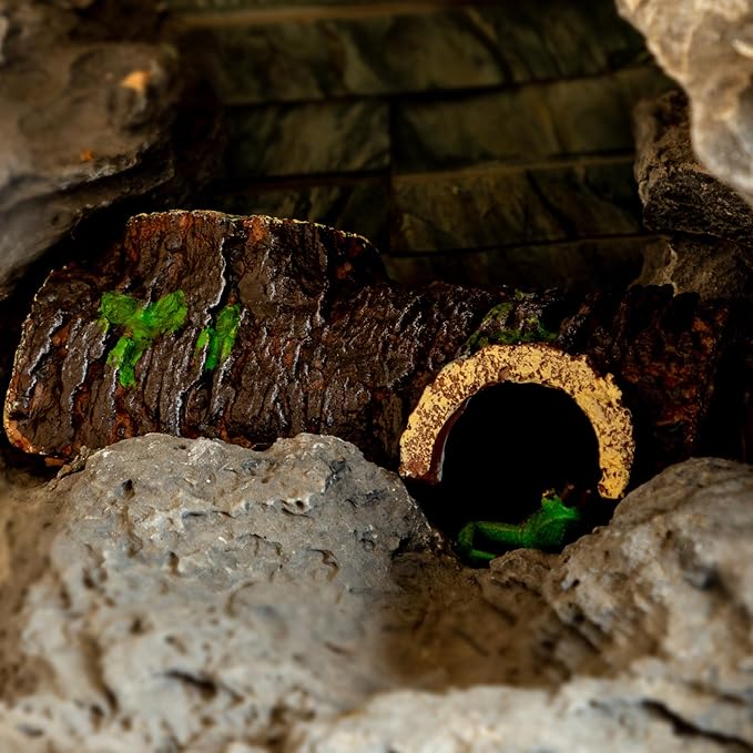 Reptile & Amphibian Hideaway Cave & Tree Simulation Habitat, Complete with Feeding Tank, Ideal for Lizards, Geckos, Snakes, Salamanders, Spiders, Hermit Crabs, Tree Frogs, Turtles & Chameleons