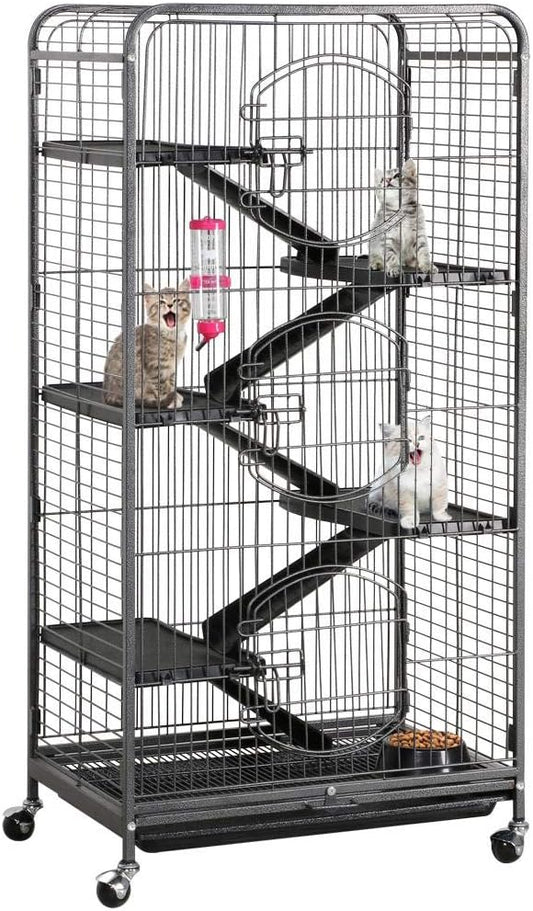 Metal 6 Levels Ferret Cage Playpen for Rabbit Chinchilla Squirrels w/3 Doors/Bowl/Water Bottle 25.2 x 16.9 x 51.6 Inch Black