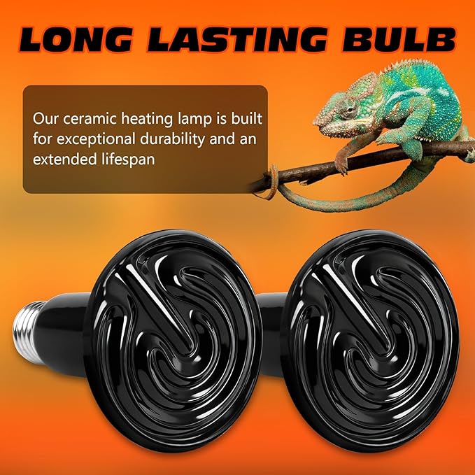 100W Ceramic Heat Emitter Reptile Heat Bulb E26 Base Heat Lamp Bulbs No Light Heat Lamp for Amphibian Pet Brooder Coop Lizard Turtle Snake Terrarium