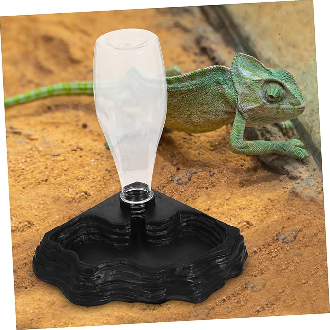 Reptile Automatic Water Feeder for Tortoises and Lizards Black Smooth Surface Design Convenient and Practical Drinking Fountain for Terrarium Use