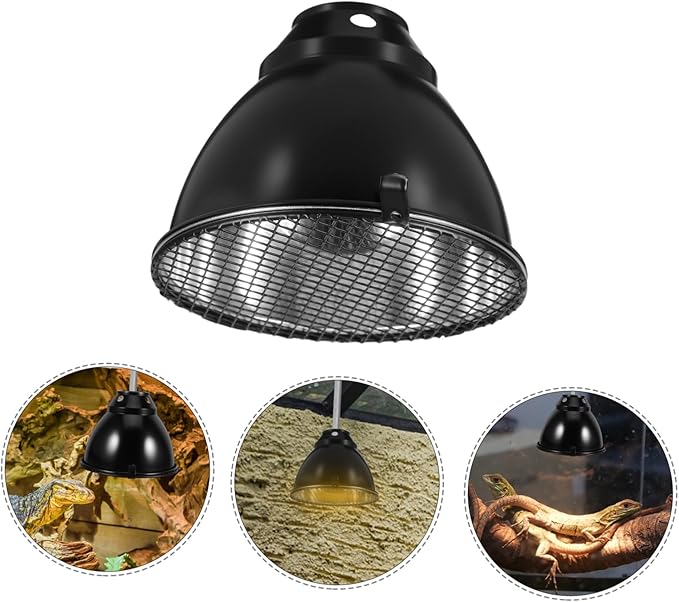 VOSAREA 1set Reptile Heat Lamp Dome Cover Aluminum Insulated Shade for Snakes Lizards and Turtles Cup Protective Mesh for Breeding Boxes and Terrariums