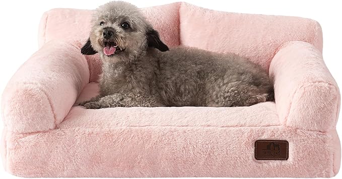 Hollypet Fluffy Dog Cat Bed Pet Couch Beds Plush Soft Warming Washable Puppy Bed for Small Medium Dogs and Large Cats, Pink, 24" L x 18" W x 10" Th