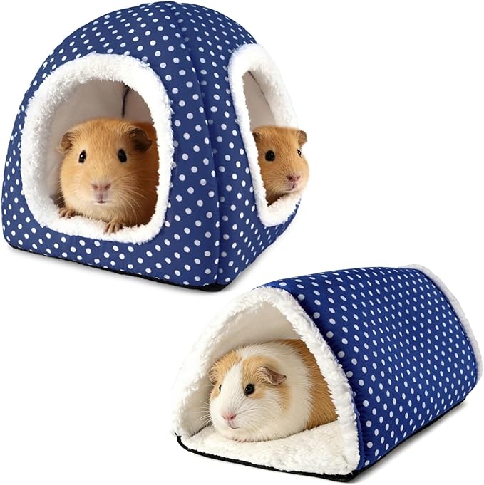 Guinea Pig Hideout and Play Tunnel Set, Washable Fleece Bed for Dwarf Rabbits, Bunnies, Chinchillas, Small Animal Toys - Blue Dot