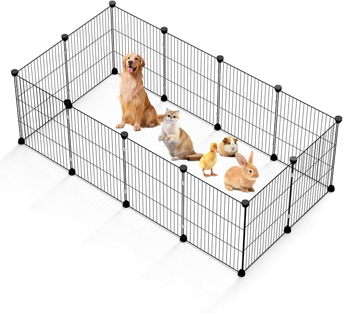 Small Animal Playpen - 12-Panel Metal Wire Pet Fence for Guinea Pigs, Rabbits, Bunnies - Indoor & Outdoor Portable Enclosure, Durable & Easy to Assemble