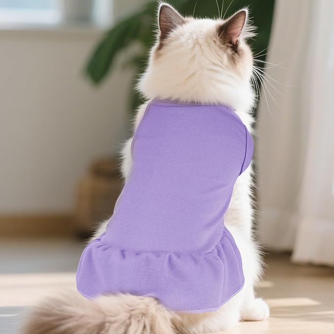 2 Pcs Dog Dresses Cat Skirt Solid Color Dog Clothes Summer Sleeveless Puppy Girl Clothes for Small Pet Dogs Cats (Pink,Light Purple, X-Small)