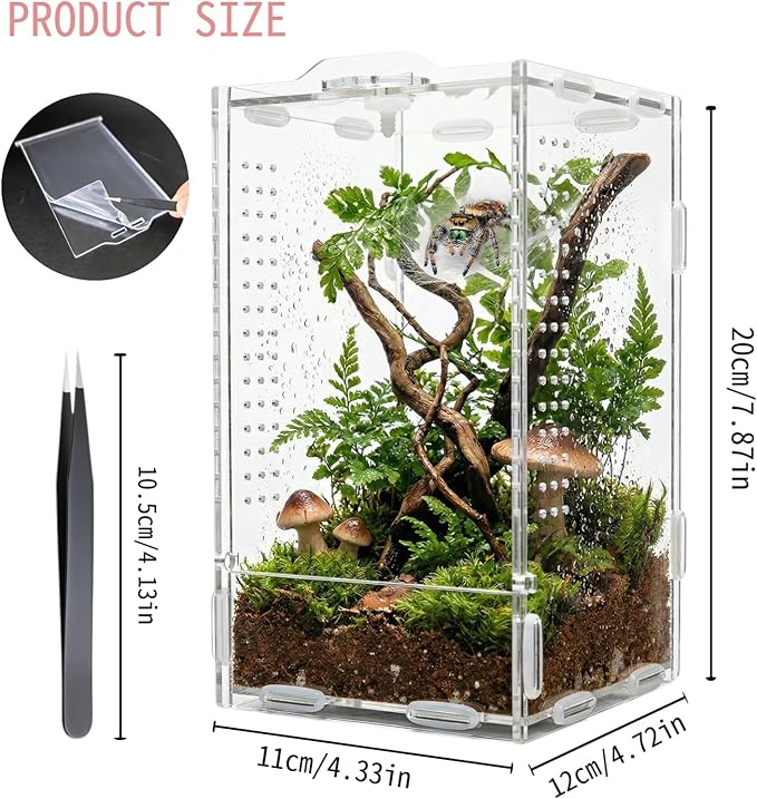 Jumping Spider Enclosure, Reptile Terrarium, Tarantula Habitat,Acrylic Lizard Box, Mantis Bug Cage ﻿
