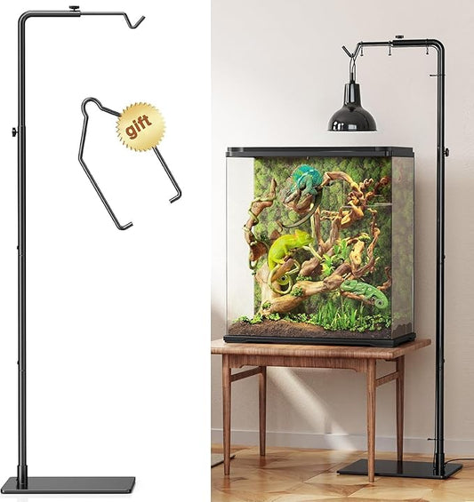 Reptile Heat Lamp Stand Adjustable 21"-62" – Metal Light Holder with Heavy Base for Bearded Dragon, Turtle, Snake, Lizard – Aquarium and Terrarium Heating Lamp Fixture