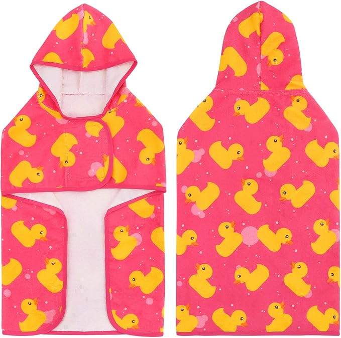 HDE Dog Bathrobe Super Absorbent Quick Drying Puppy Towel Wrap Coat Adjustable After Bath Robes with Hood for Dog Sizes S-XXL Pink Rubber Ducks XXL