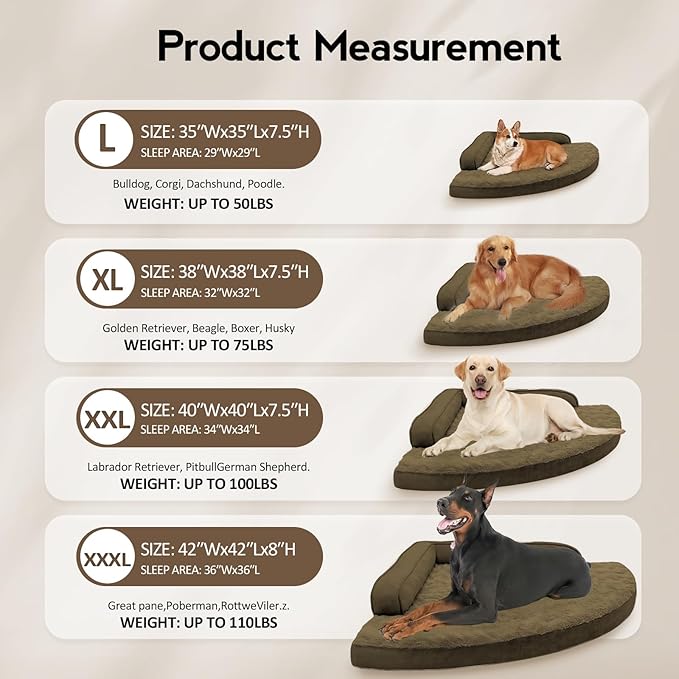 MEKIY Large Dog Bed - XL Orthopedic Egg-Crate Memory Foam Dog Beds with Removable Washable Cover, Waterproof Pet Beds with Non-Slip Bottom, Light Coffee
