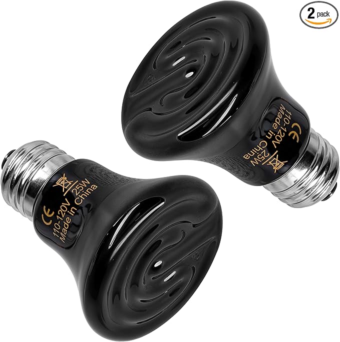 HealSmart 25W Mini Reptile Heat Lamp Ceramic Heat Emitter, No Light Emitting Heat Bulbs, Suitable for Snake/Lizard/Spider, Plant Growth and Incubating Chicken, 2-Pack