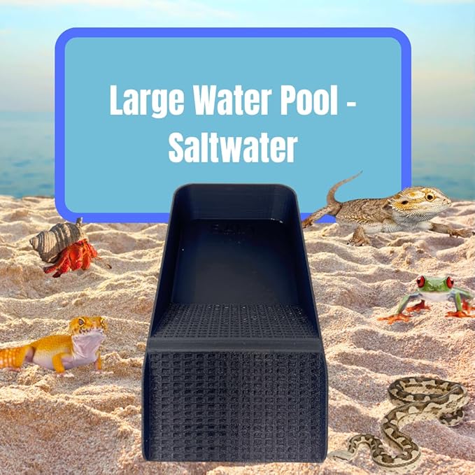 Chatelet Hermit Crab, Lizard, Turtle, Amphibian XL Watering Pool | Platform Pool Accessory with Access Ramp for Pet Habitats | 9.75" x 5" | Made in USA (X-Large) (Salt Only, Black)