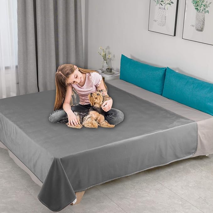 Ameritex Pet Bed Blanket Reversible 100% Waterproof Velvet Super Soft for Sofa and Bed (82x102 Inches, Light Grey+Beige)