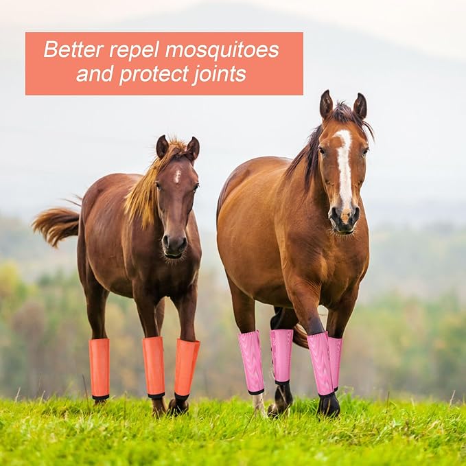 Set of 8 Mesh Fly Boots for Horse Breathable Mesh Horse Boots Protective Loose Wraps Adjustable for Preventing Legs Reduces Flies and Mosquitoes Bites(Orange, Pink,Yearling)