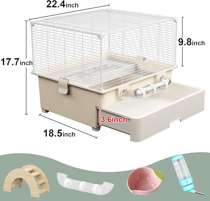 Oneluck 2 Tiers Large Hamster Cages with Accessories,Drawer-Style for Easy Cleaning,Small Animal Habitats for Syrian Hamster,Gerbil, Mice(White)