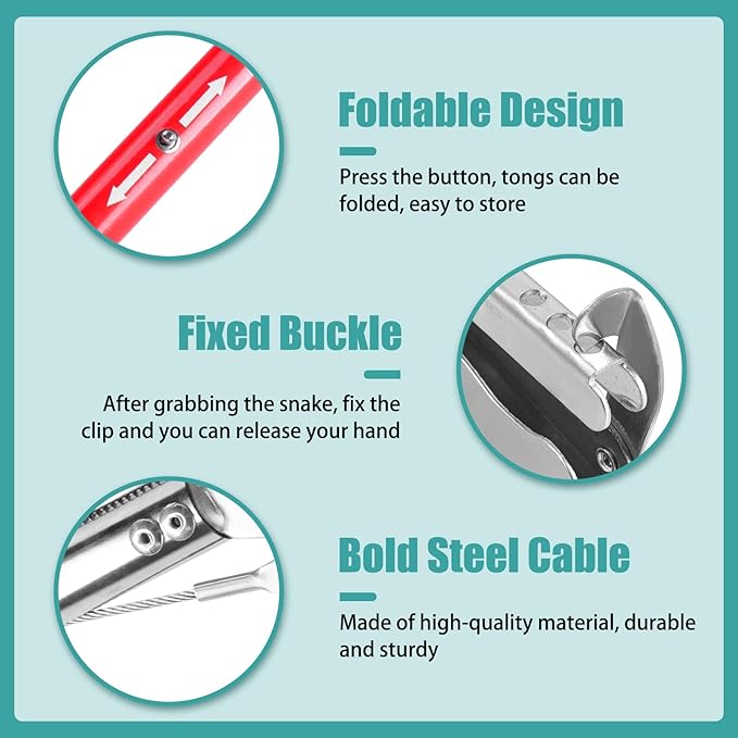 50" Collapsible Stainless Steel Snake Grabber Tool: Multi-Functional Hook, Tongs, Pole, Reacher for Safe Snake Handling and Rattlesnake Catching