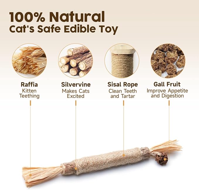 Potaroma 6 Pcs Natural Silvervine Sticks Cat Toys, Catmint Silvervine Blend Sticks, Kittens Chew Toys for Teeth Cleaning, Matatabi Dental Care Cat Treat, Edible Kitty Lick Toys - Image 2