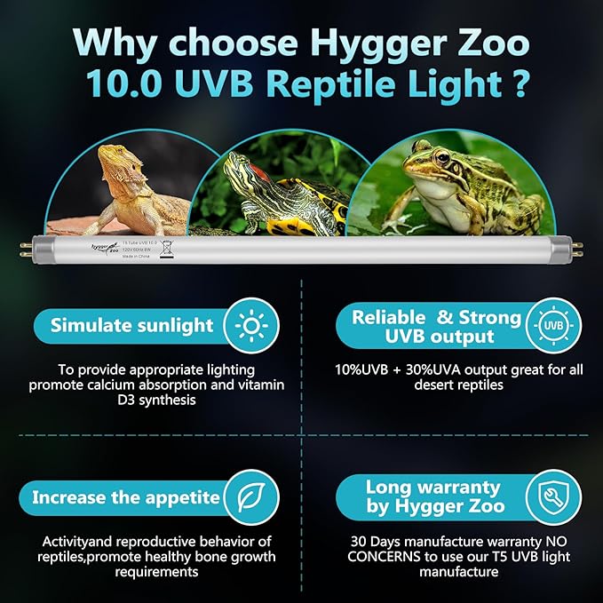 3-Pack UVB Reptile Light 10.0 Bulb 39W T5 Fluorescent Desert Lamp UVA for Bearded Dragon Tortoise Reptile & Amphibian