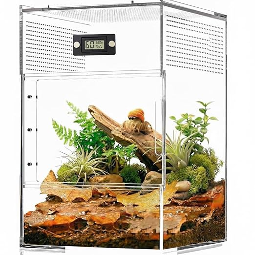 2 Pcs Magnetic Jumping Spider Enclosure Thermometer and Humidity Gauge Temperature and Humidity Monitor for Jumping Spider and Reptile Tank Mini Digital Hygrometer with LCD Screen(Round)