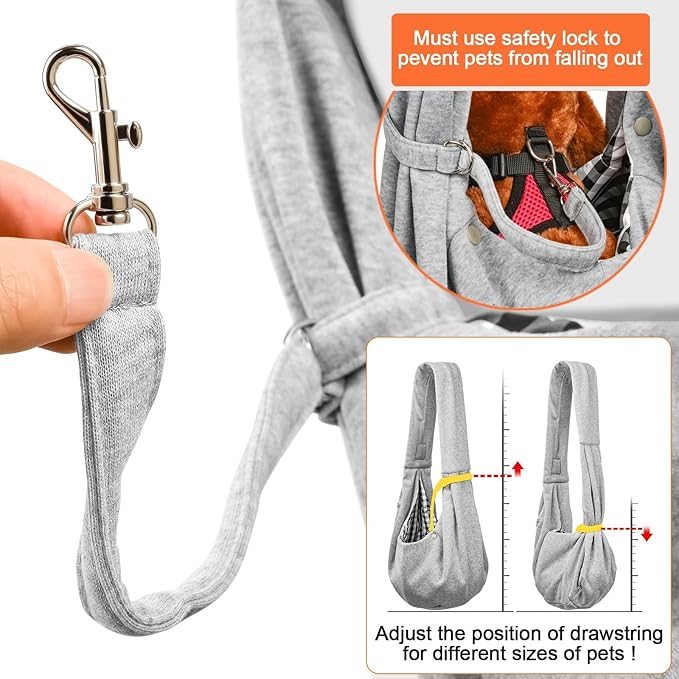 Tomkas Small Dog Sling Carrier - Zipper Pocket & Adjustable Strap & Zip Pocket - for 3-10 lbs Pets (Grey, M - Zipper Pocket & Classic Strap)