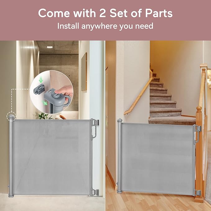 Momcozy Retractable Baby Gate, Mesh Baby Gate or Mesh Dog Gate, 33" Tall,Extends up to 71" Wide, Child Safety Gate for Doorways, Stairs, Hallways, Indoor/Outdoor
