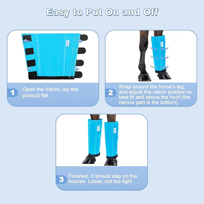 Horse Fly Boots Set of 4, Mesh Boots for Horses, Leggings for Horses, Reduce-Stomping, Breathable Mesh, Loose Fitting, Stay Up Not Sag, No Rub