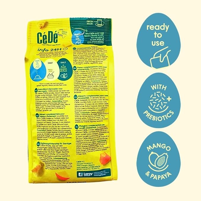 Cédé Eggfood Moist Allround Tropical Fruit 400g – 2 Pack of Daily Diet Bird Food for Cockatiel, Canaries, Finches, Lovebird and Exotic Birds, Protein-rich Bird Supplement, Added Vitamins & Minerals