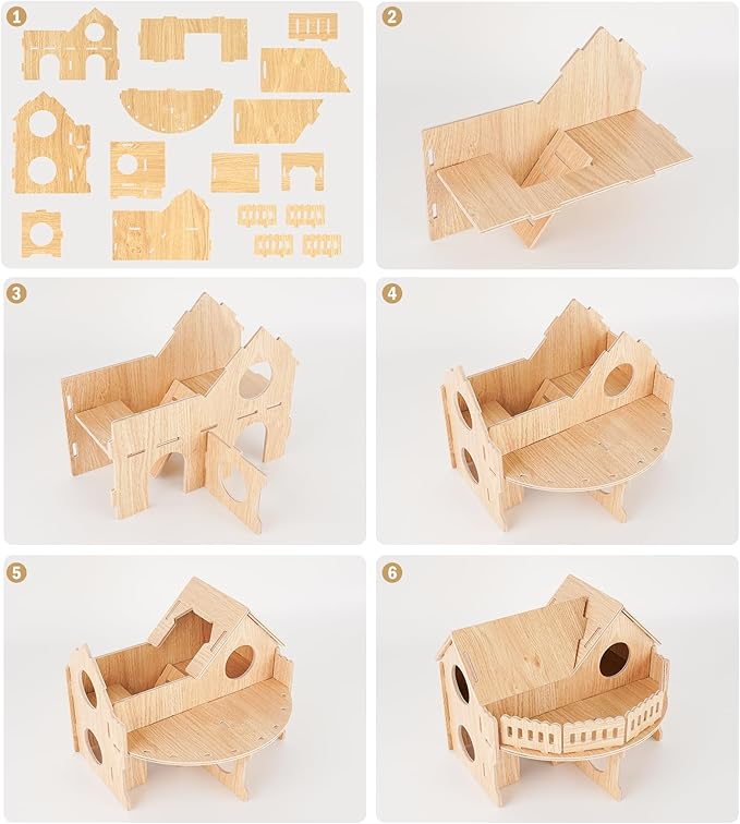 Wooden Hamster Cage,Hamster Cage Hut,Hamster Habitat, Hamster Accessories，Syrian Dwarf Hamsters,for Hamster Gerbils Mice Lemming Degus or Other Small-Sized Pets(10.1 x 8.3 x 8.2 inches)