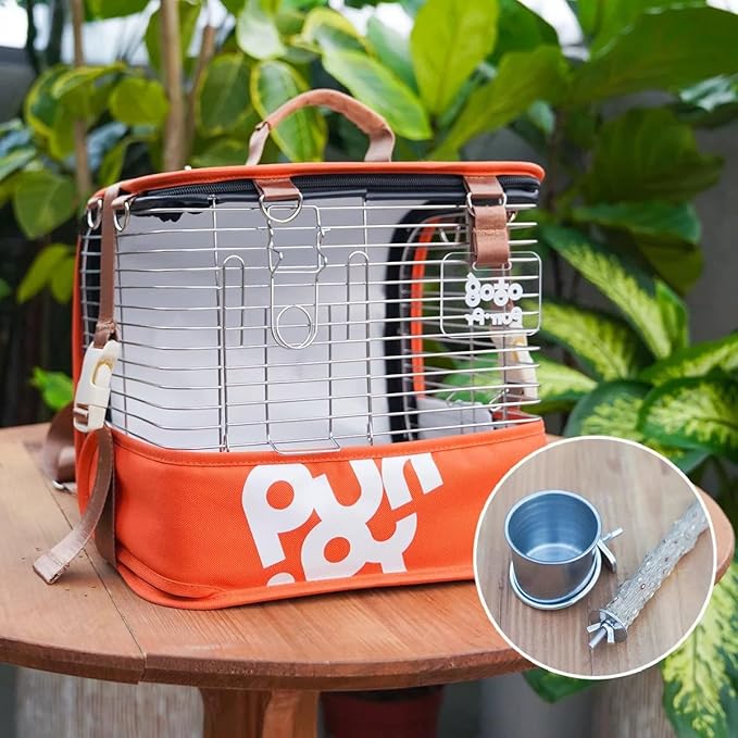 Portable Bird Travel Cage Backpack – Durable Stainless Steel Mesh Carrier with Stand/Tray, for Parrots, Cockatiels, Conures, and Parakeets – Perfect for Outdoor Adventures (Green)
