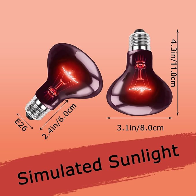 HARTOMPET 60W Infrared Red Heat Lamp – Basking Bulb for Reptiles & Lizards, E26 Base | 2 Pack