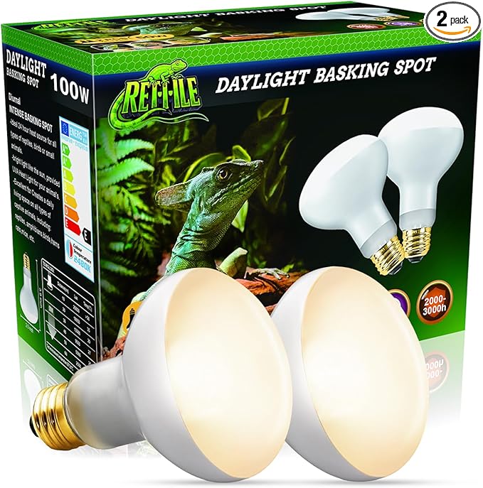 Reptile Heat Lamp 100W, Daylight UVA Basking Light Bulbs with E26 Base for Lizards, Turtles, Snakes and Amphibians 2 Pack