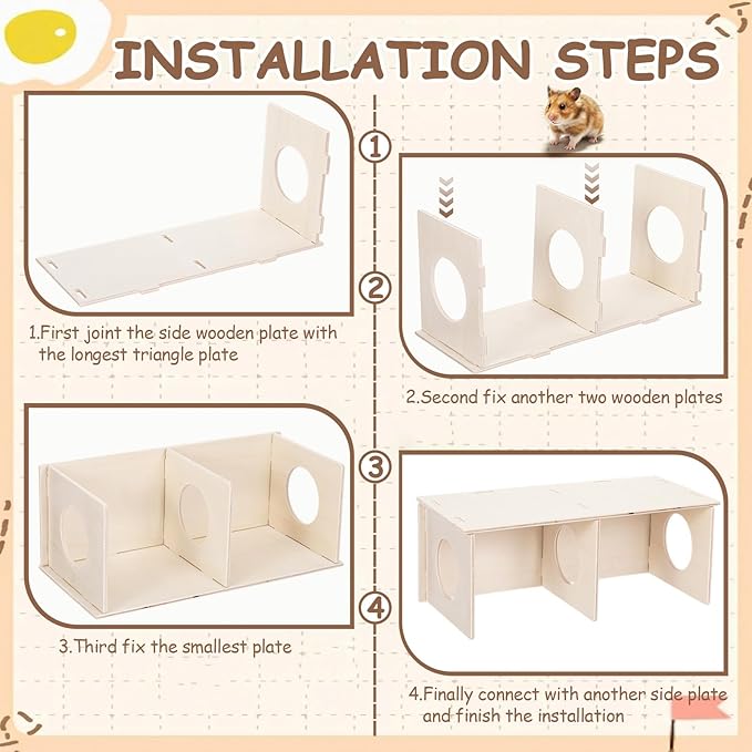 BreezeHug 4 Pcs Hamster Platform Hideout Wooden Tunnel Ladder Playhouse Hamster Game Climbing Toy with Platform Cage Accessories for Small Pets Dwarf Syrian Mice Degus Gerbils Squirrel(Peek)
