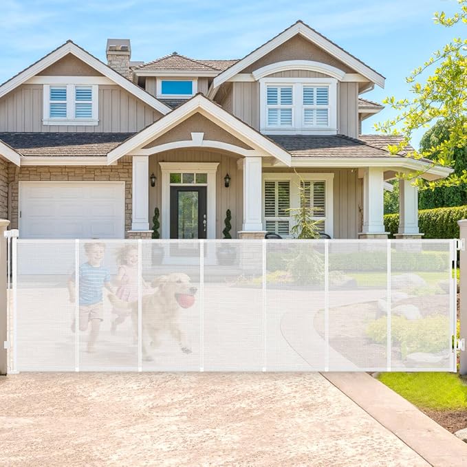 200" Extra Wide Baby Gate Retractable Dog Gate, 16ft Retractable Baby Gates Extra Wide Dog Gate Retractable Fence, 48" Tall Pet Gate Retractable Gate Outdoor for Driveway, Garage Gates for Dogs, White