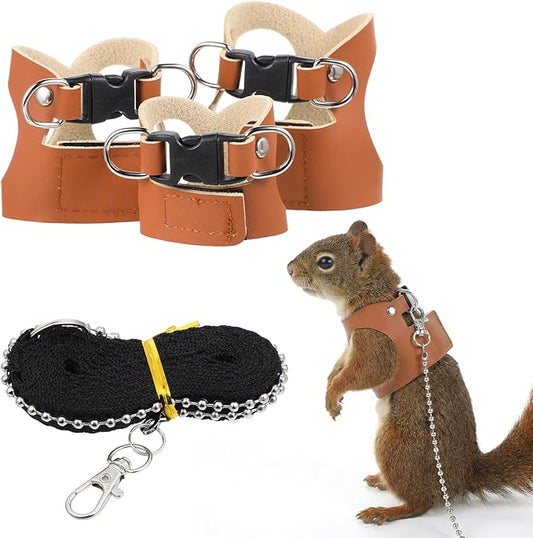 3 Pack Bearded Dragon Leash and Harness Set Adjustable Soft Leather Small Animal Harness Leash Traction Rope for Small Pet Walk Jogging Bearded Dragon Reptile Squirrel Rat