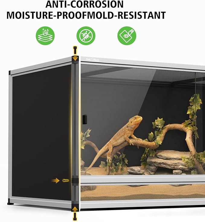 120 Gallon PVC Reptile Enclosure 48"x24"x24" – Reptile Tank with Removable Solid Top Cover, Front Sliding Glass Doors, Easy Clean, for Bearded Dragon, Snake