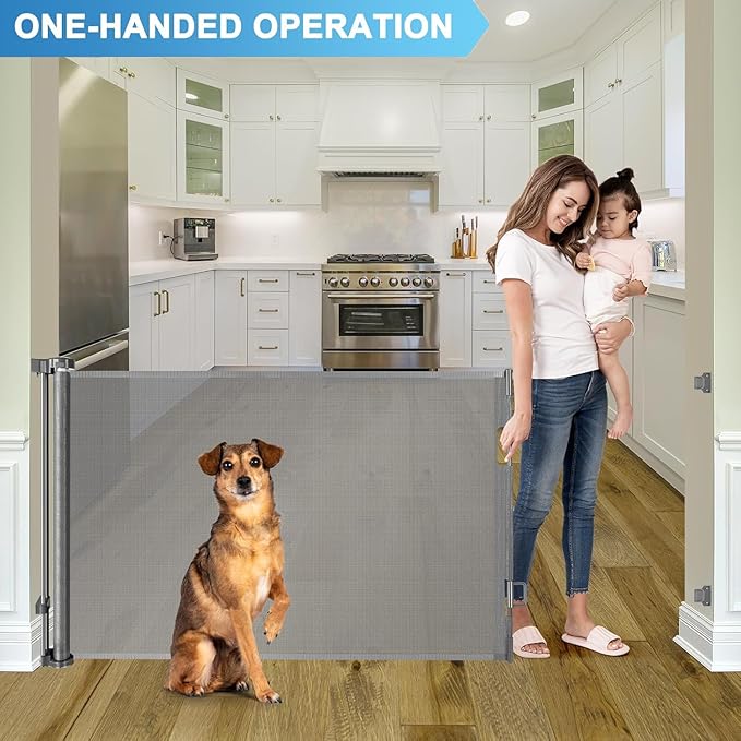 55 Inch Retractable Baby Gate for Stairs Retractable Dog Gates for Doorways Outdoor Baby Gates for Decks Indoor Dog Gates for The House Extra Wide Pet Gate Stair Gates for Kids or Pets Deck Gate Gray