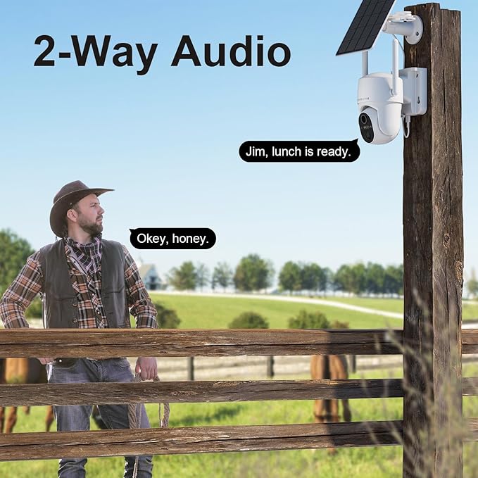 HOSAFE.COM 4G LTE Cellular Security Camera Wireless Solar Powered, No WiFi Security Camera Outdoor, 2K PTZ 360° Color Night Vision, SIM Card Included, IP66 Waterproof for Farm Barn Jobsite Off-Grid