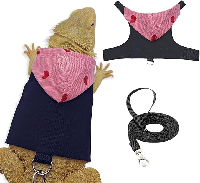 Bearded Dragon Lizard Hoodie Leash Suit Reptile pet Outdoor Chest Harness Chameleon Squirrel Leash Hooded Clothes Suitable for Bearded Dragon Lizard Reptiles（Red hat）