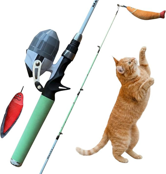 Meowy Cat Wand Toy – Cat Fishing Pole Toy with Reel The Cat Fish Fishing Rod, Telescopic Fiberglass Interactive Teaser Wand for Indoor Cats with Catnip Dental Mesh Attachments by Unknown