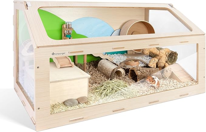 Niteangel Vista Hamster Cage W/Oblique Opening Cage Door - MDF Aspen Small Animal Cage for Syrian Hamsters Degus or Other Similar-Sized Pets (Medium - 40.7 x 22.7 x 22.9 inches, Burlywood)