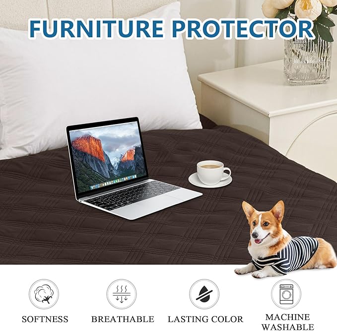 hyha Waterproof Dog Blanket, Reversible Pet Bed Blanket, Soft Sofa Couch Cover for Dogs Washable, Waterproof Pet Couch Covers for Sofa Puppy Cats Furniture Protector(40"x80", Chocolate/Chocolate)