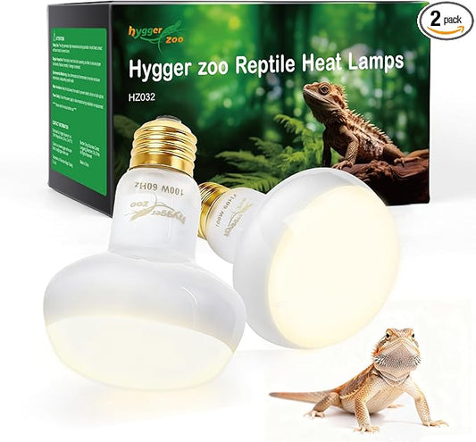 Reptile Heat Lamp, 2 Pack 100W Simulated Natural Sunlight Heat Lamp Bulbs Reptile Warm Light Lamps UVA Daylight Basking Light for Bearded Dragon Chameleon Turtle Snake Gecko Lizard Chicken, White
